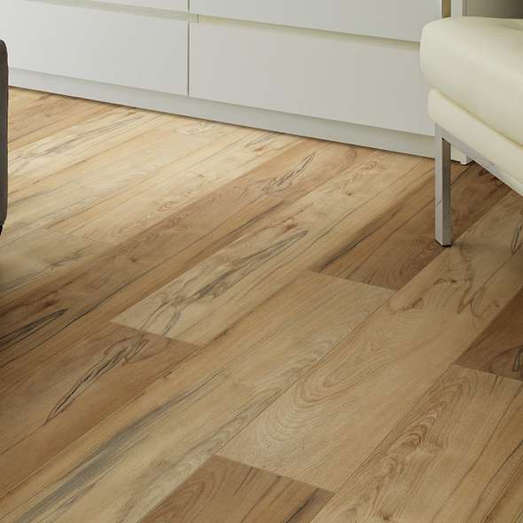 Shaw Floorte Classic Titan HD Plus Imperial Beech 9-inch waterproof WPC vinyl plank flooring installed in a room