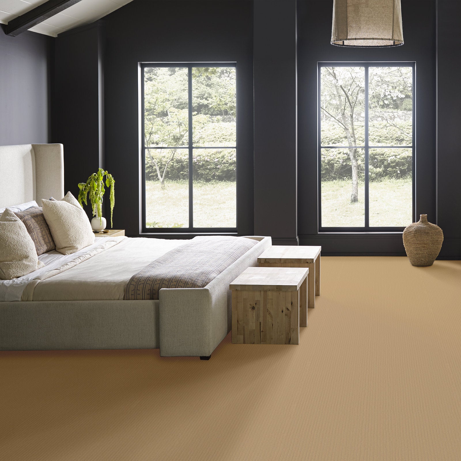 00210 Crema Anderson Tuftex Broadloom Wool Carpet – Velluto 13 ft wide Room Scene - GreenFlooringSupply.com