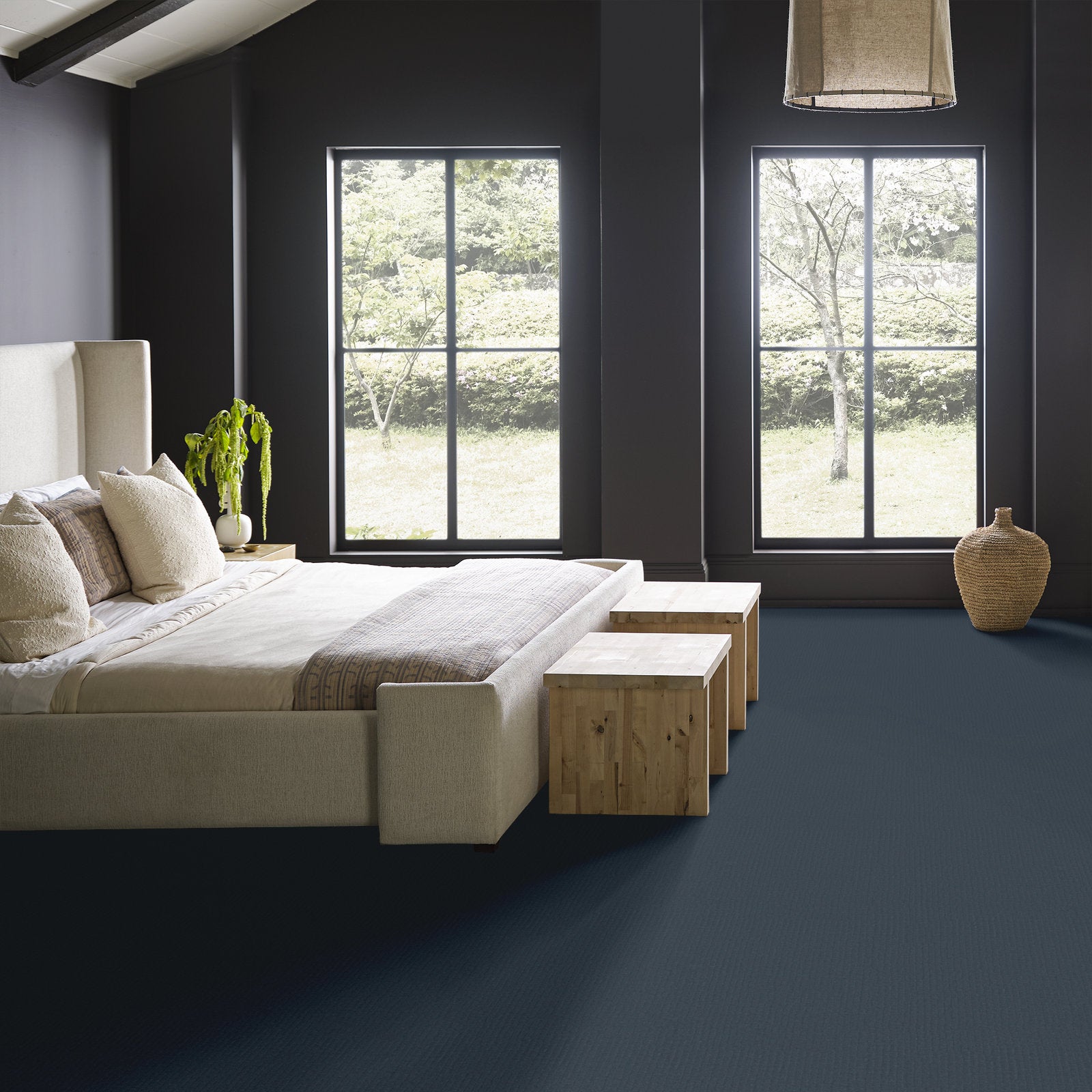 00410 Azzurro Anderson Tuftex Broadloom Wool Carpet – Velluto 13 ft wide Room Scene - GreenFlooringSupply.com