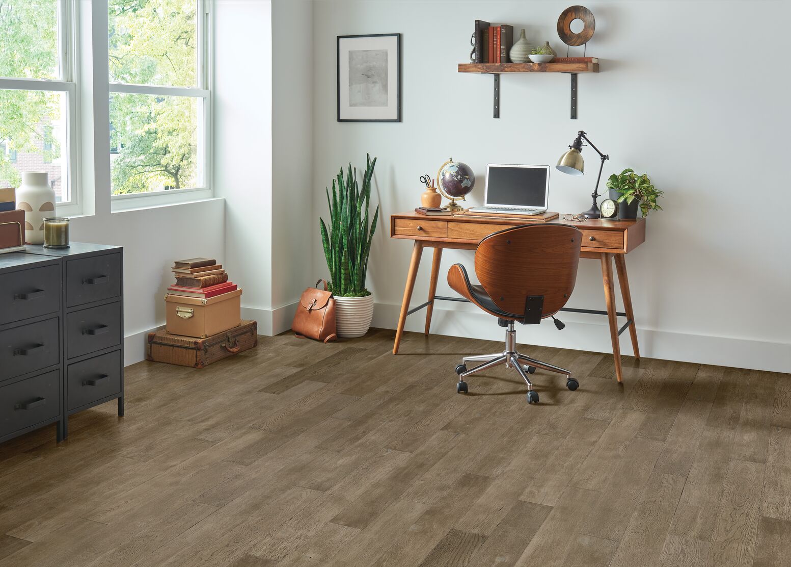 Tesoro Woods Copper Mountain White Oak Sandstone engineered hardwood flooring - room scene