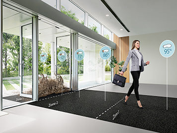 Coral entrance flooring at a building entrance