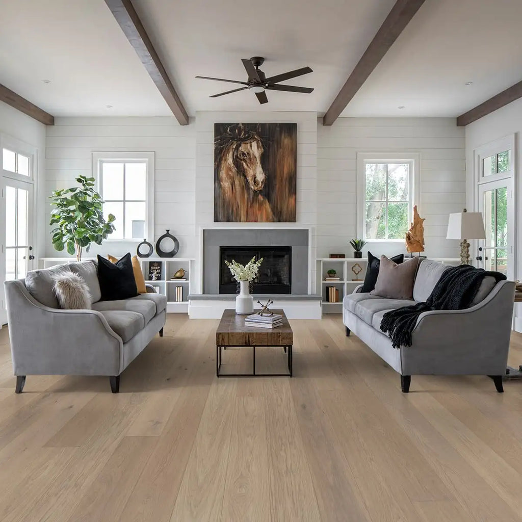 Bjelin Oak Nature XL Misty White Oak flooring installed in a room
