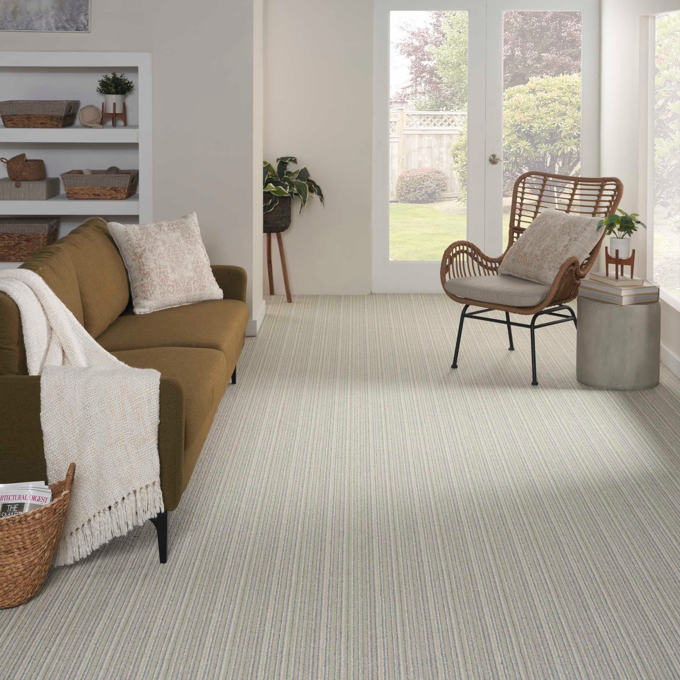 J Mish Broadloom Wool Blend Carpet – Pastoral Stripe 12 ft wide Room Scene - GreenFlooringSupply.com