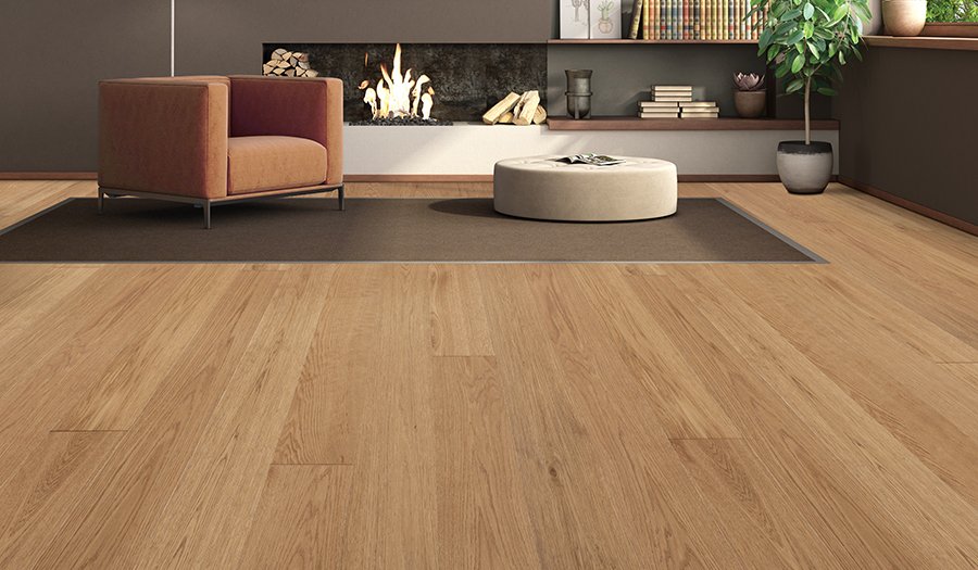 Tesoro Woods Noble French Oak Baron engineered hardwood flooring room scene
