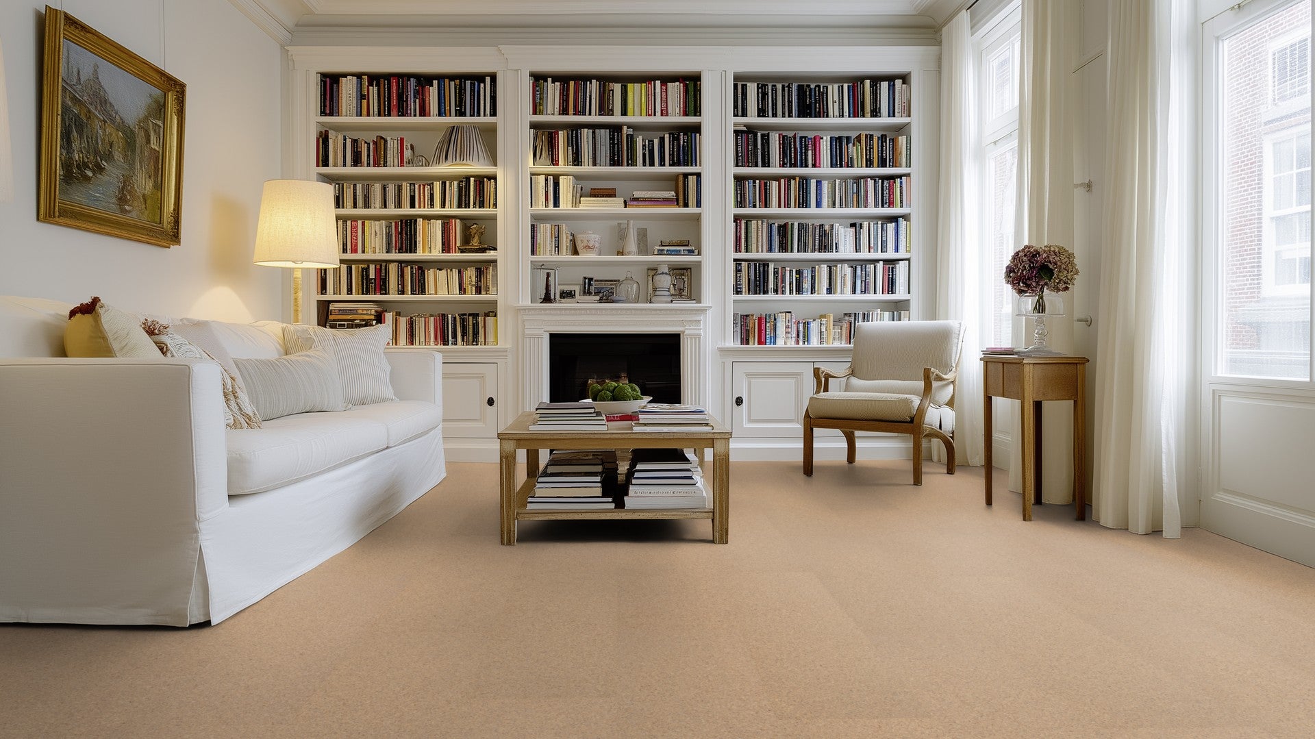 Wicanders Cork GO Earth Tones Sand installed in coastal-modern living room