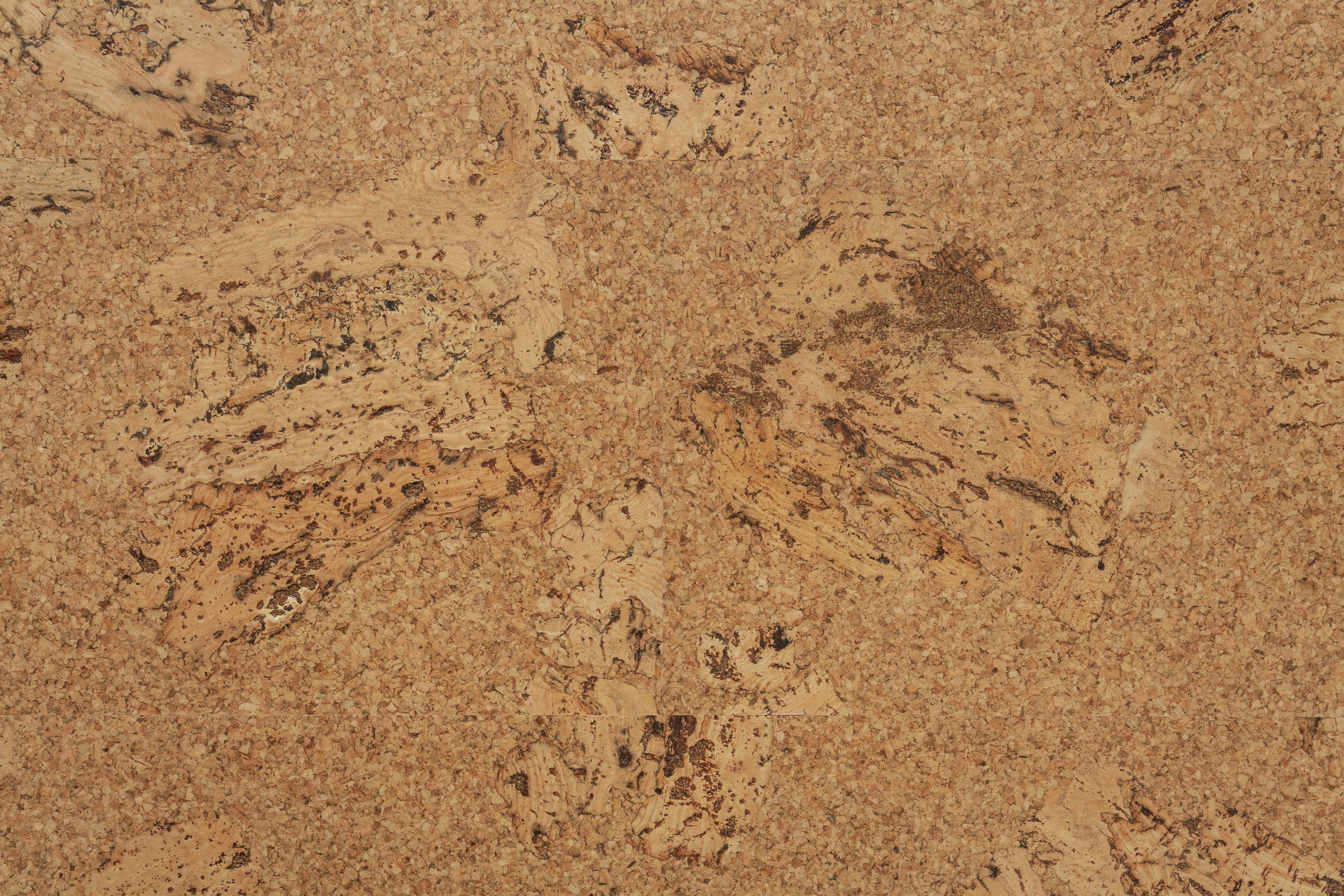Wicanders Cork Go Originals Accent close-up of a cork material sample showing a natural tan and brown textured surface with darker speckled inclusions.