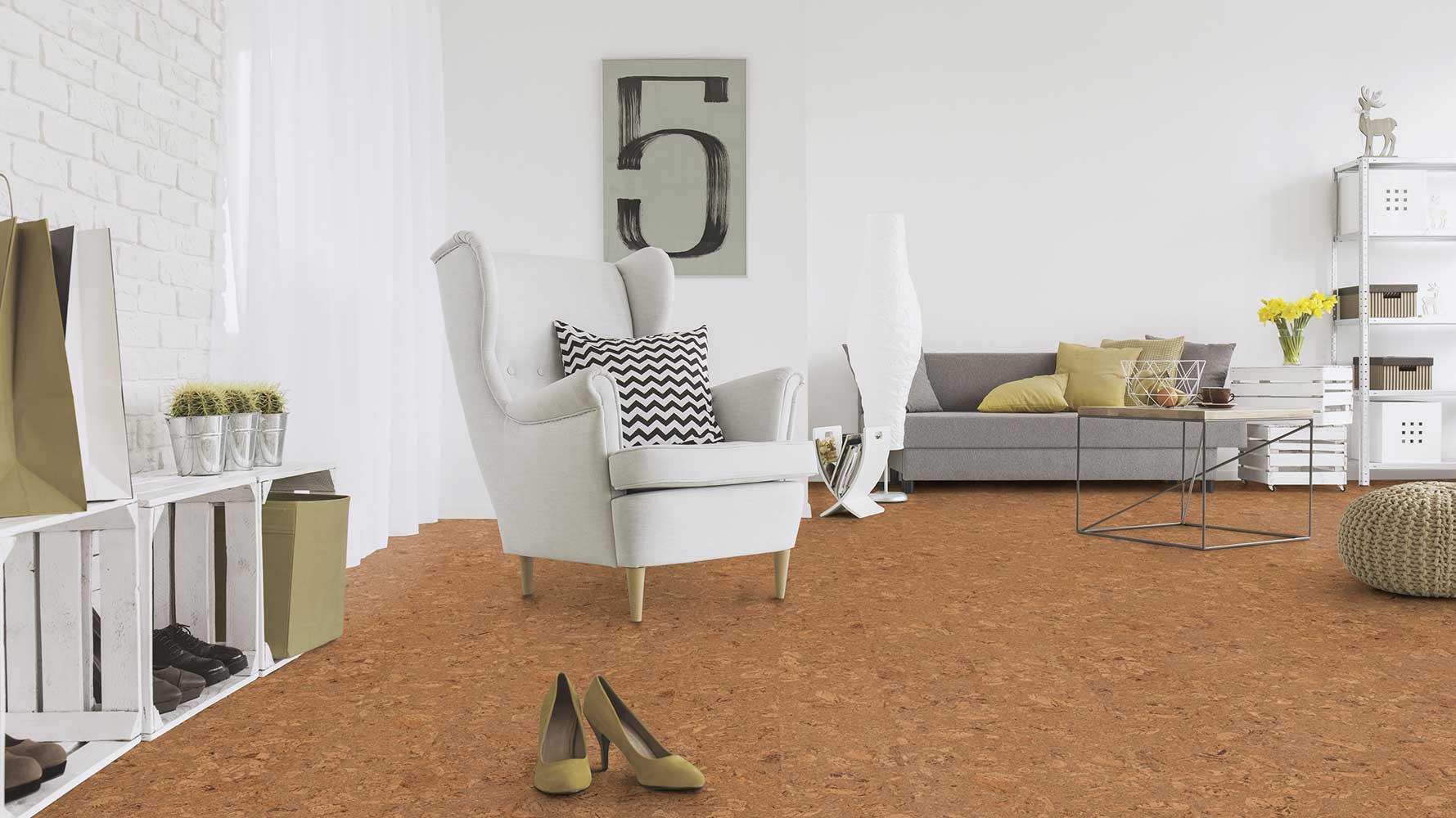 Wicanders Cork GO Originals Dawn installed in Scandinavian-style loft living room