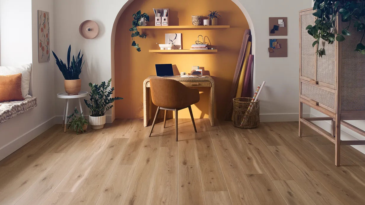 Coretec Plus Premium Integraged Bevel with Softstep – Blonde Oak 9" - GreenFlooringSupply.com