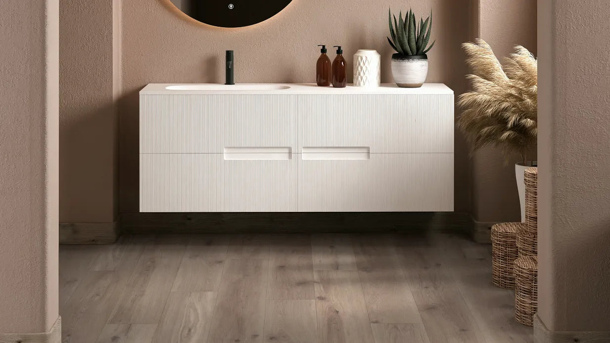 Coretec Plus Premium Integraged Bevel with Softstep – Mist Oak 9" - GreenFlooringSupply.com